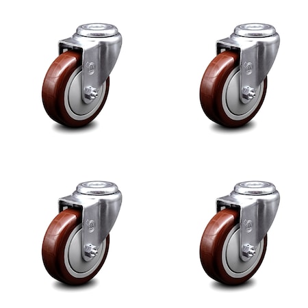 Service Caster 4 Inch Maroon Polyurethane Wheel Swivel Bolt Hole Caster Set SCC-BH20S414-PPUB-MRN-4
